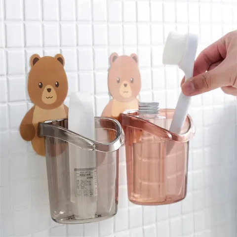 1 Pc Wall Mounted Bear Shaped Toothbrush Holder 